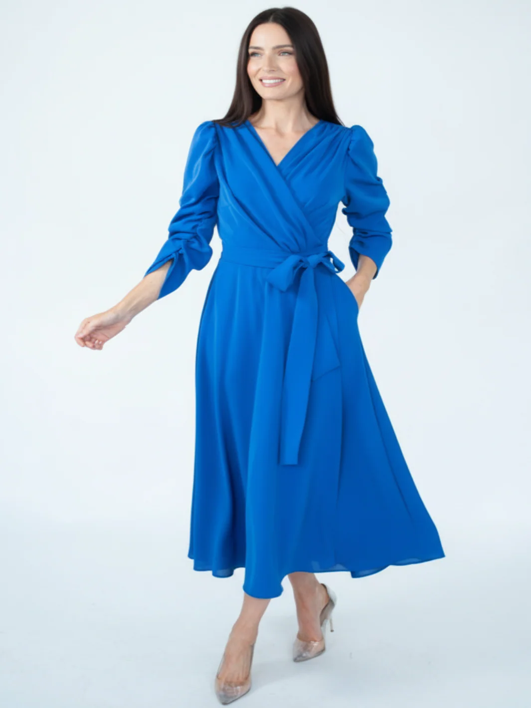Coco Doll Wrap Midi Dress In Blue CD51