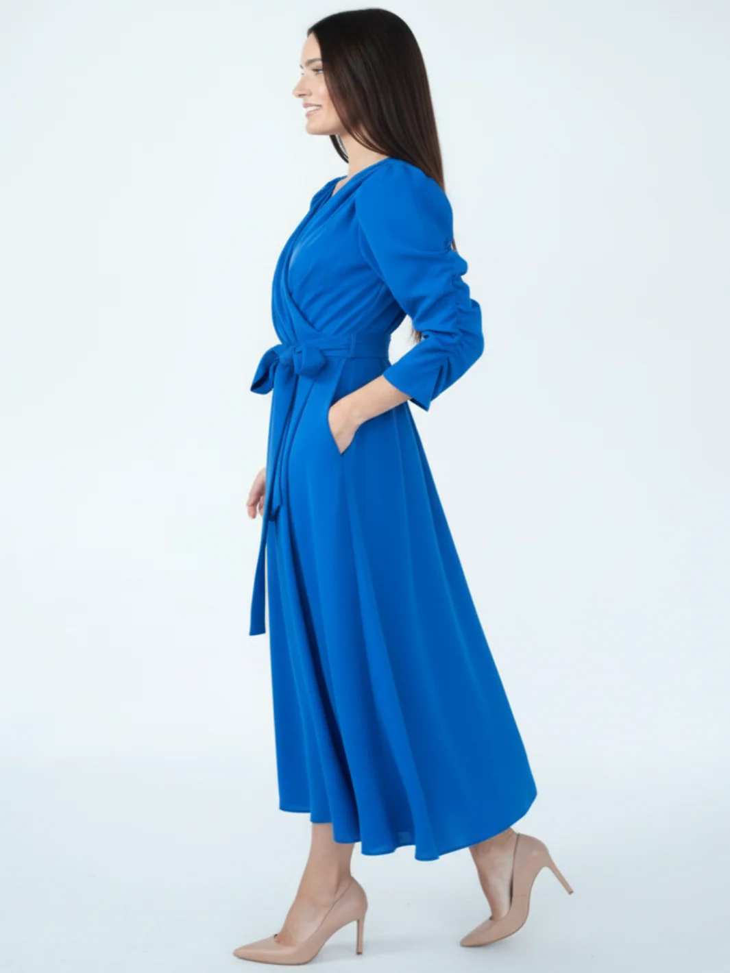 Coco Doll Wrap Midi Dress In Blue CD51 - Image 2
