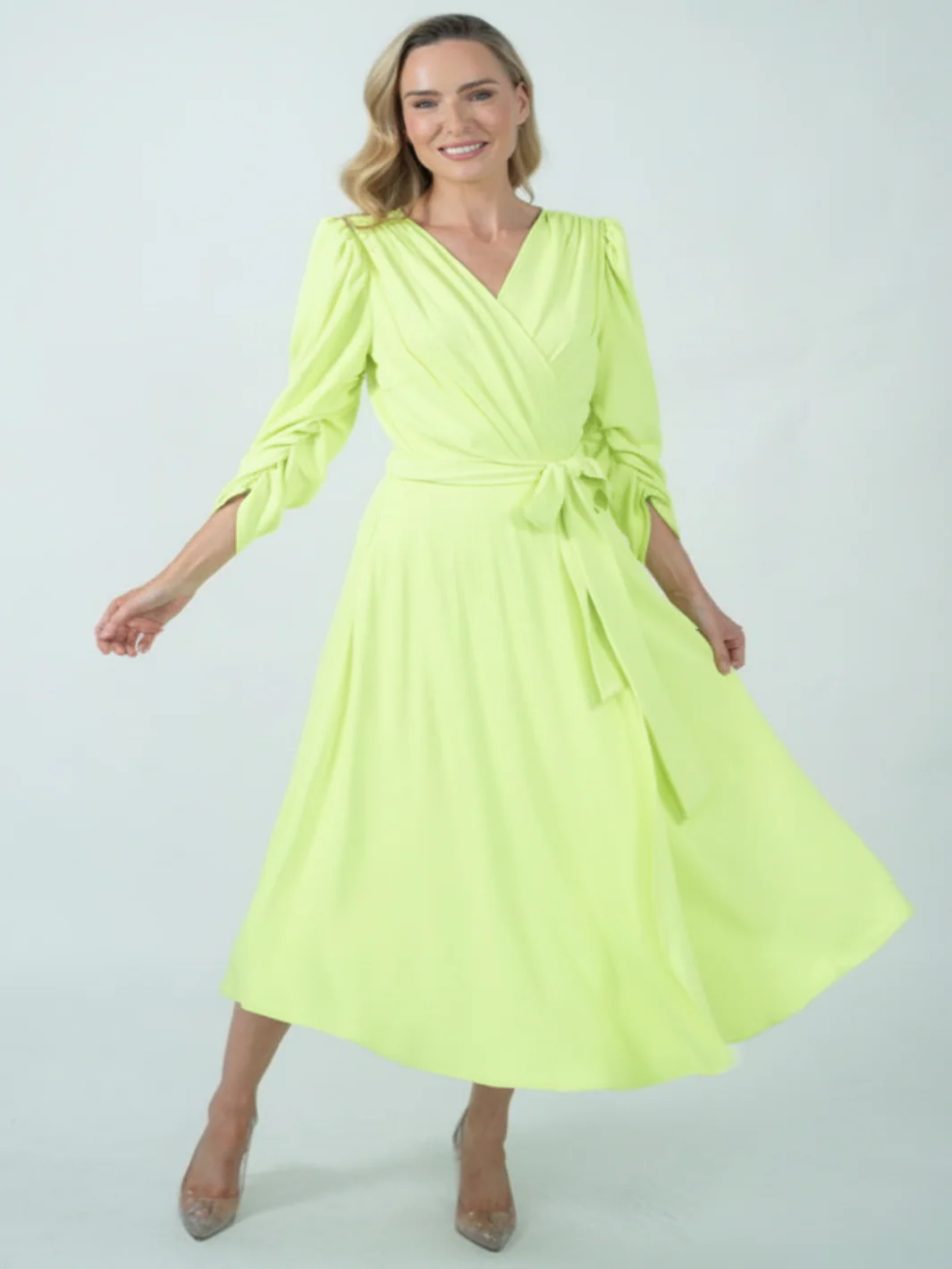 Coco Doll Wrap Midi Dress In Lime CD50