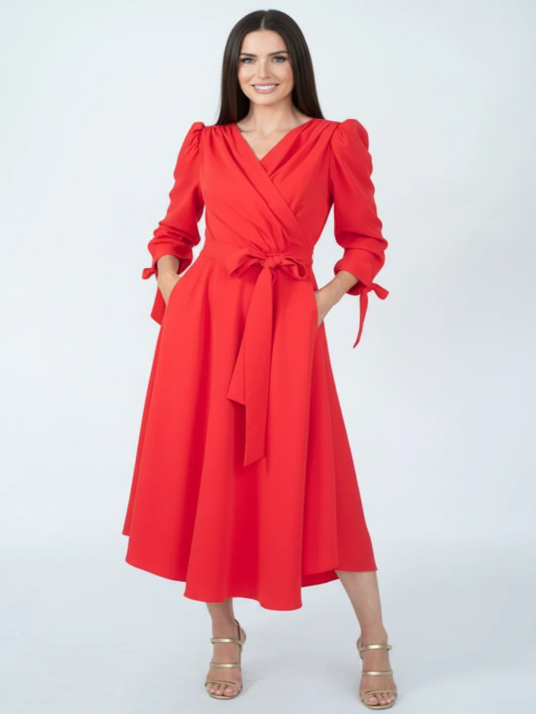 Coco Doll Wrap Midi Dress In Red CD51
