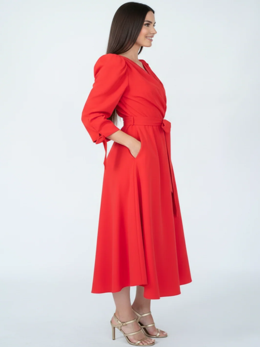 Coco Doll Wrap Midi Dress In Red CD51 - Image 2