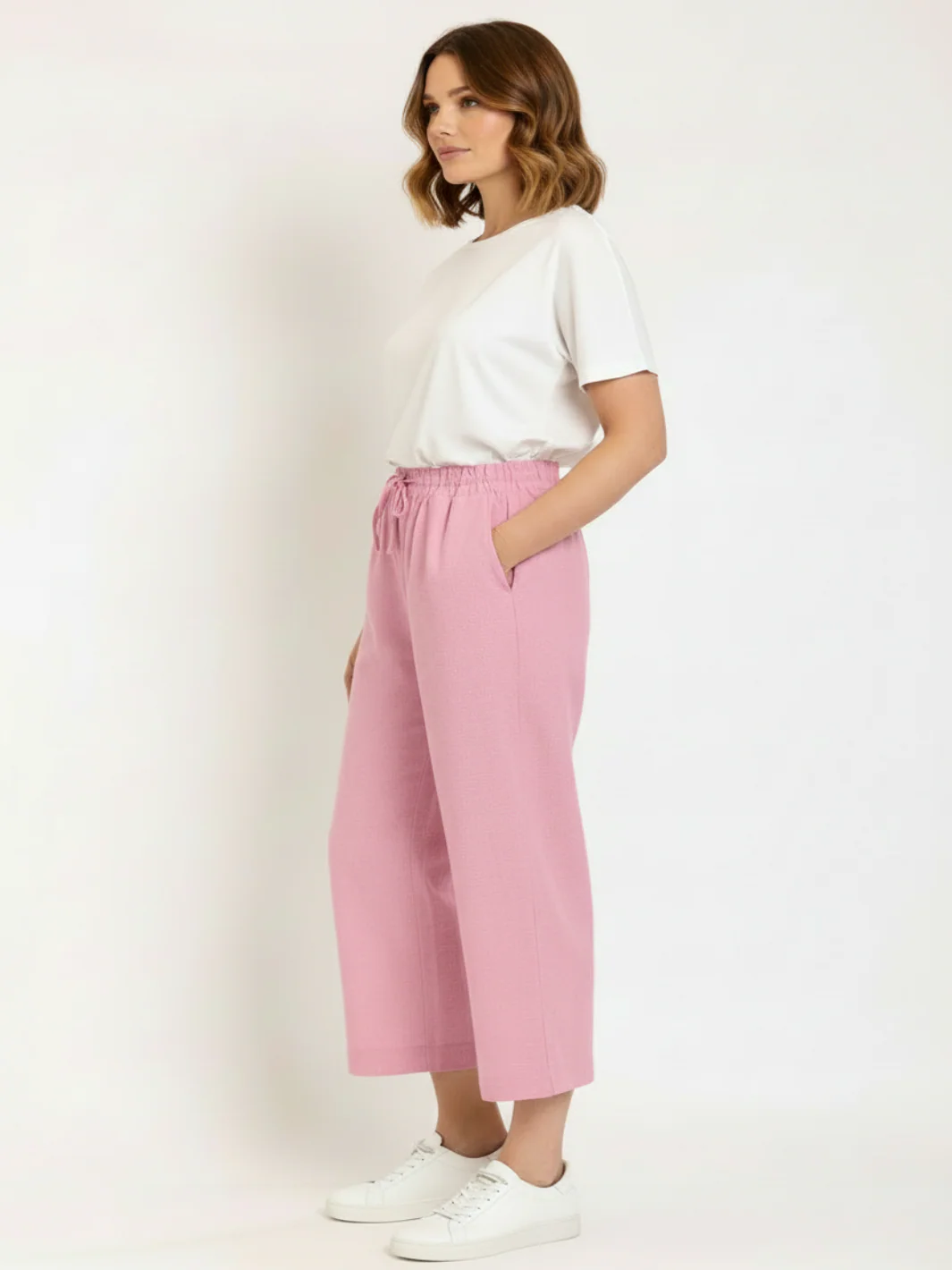 Freequent 7/8 Linen Trousers In Pink 122504 - Image 4