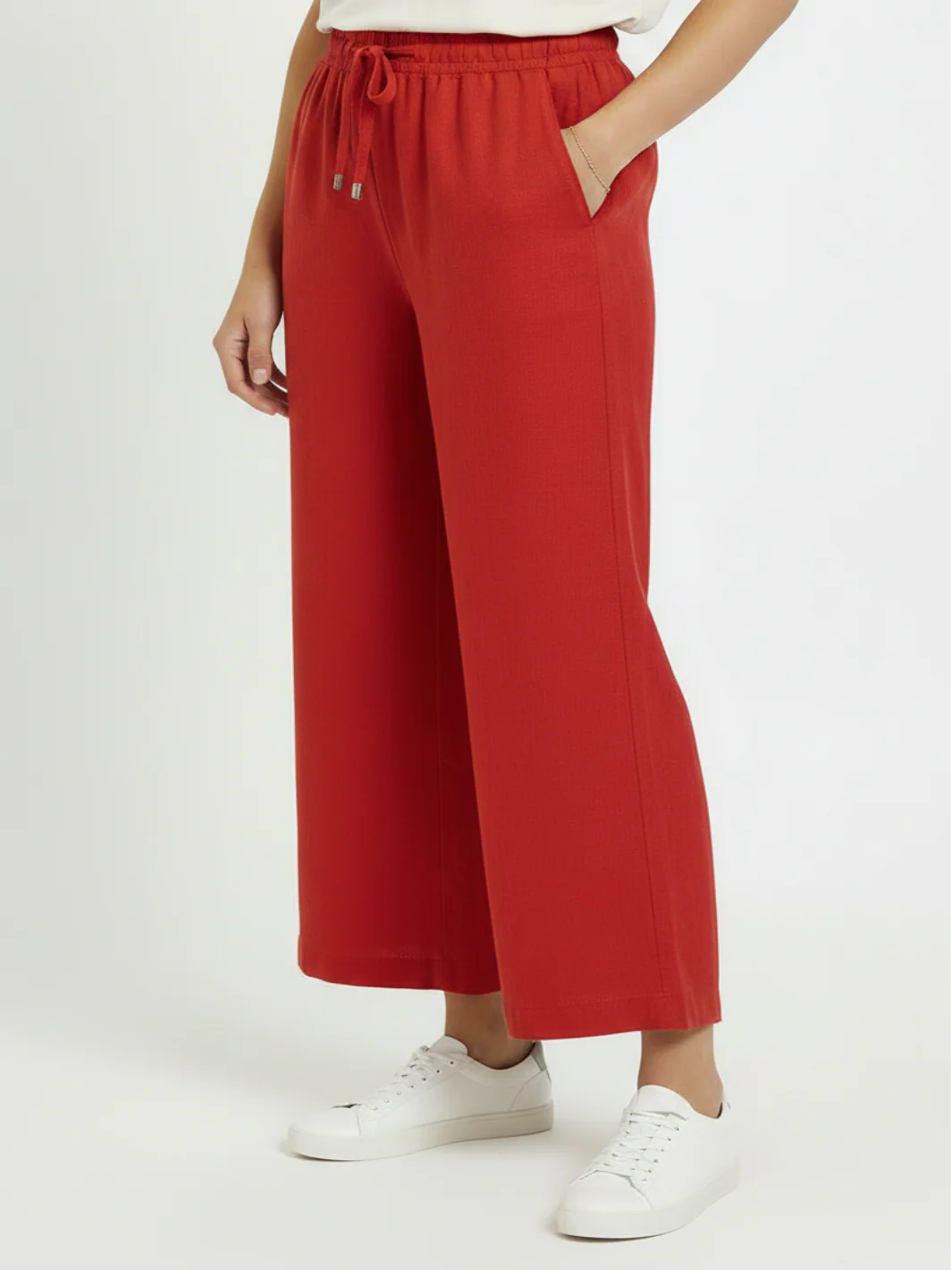 Freequent 7/8 Linen Trousers In Red 122504