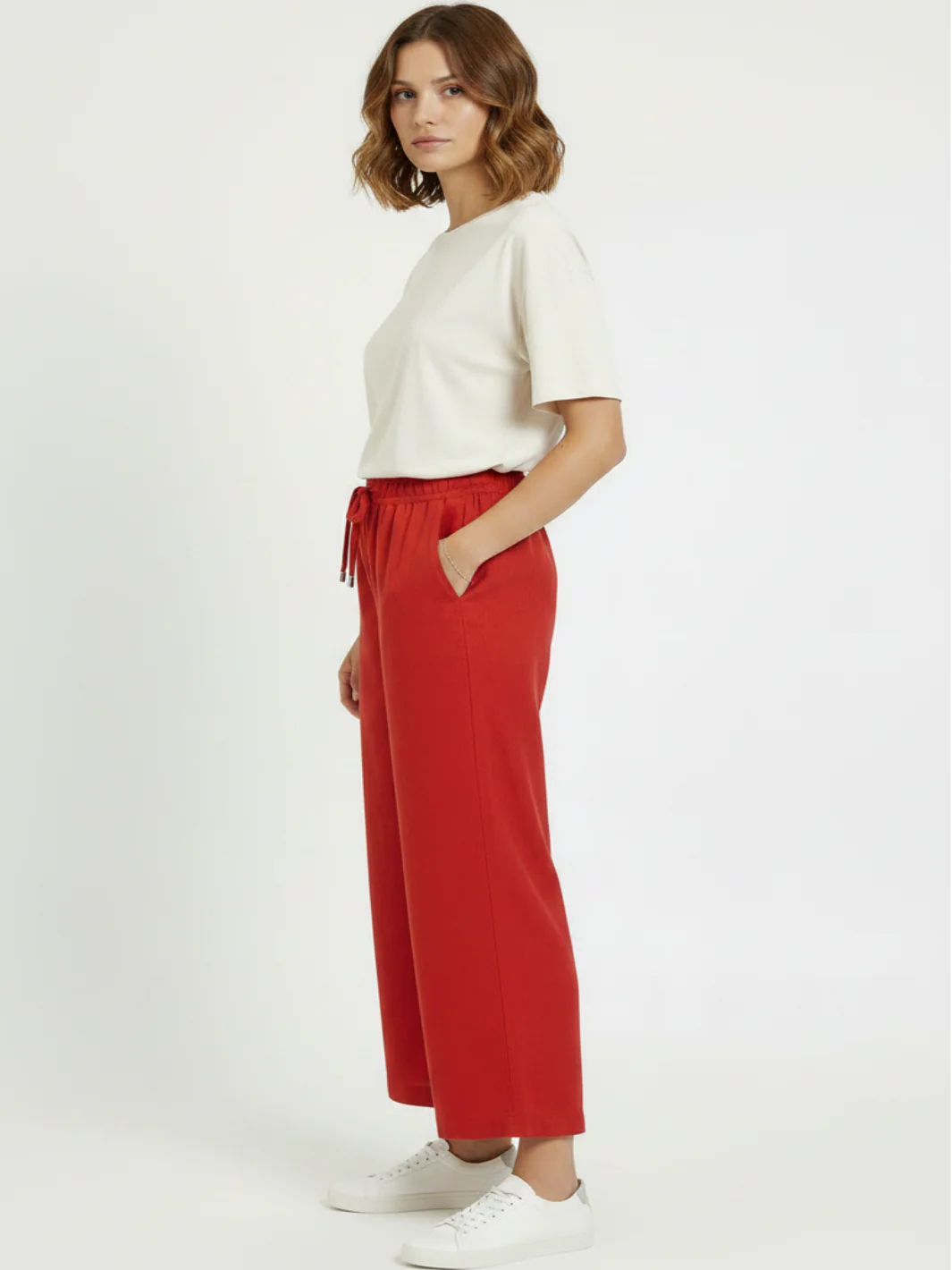 Freequent 7/8 Linen Trousers In Red 122504 - Image 3