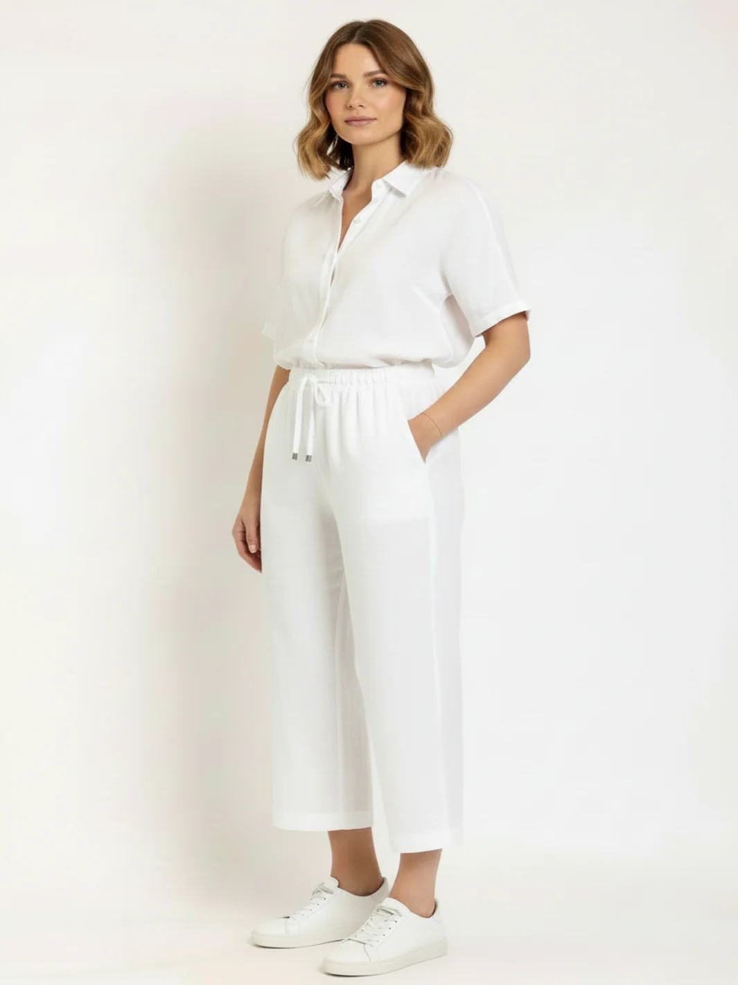 Freequent 7/8 Linen Trousers In White 122504