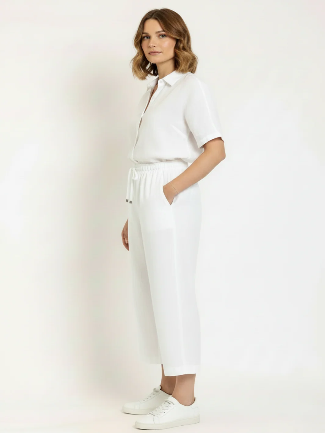Freequent 7/8 Linen Trousers In White 122504 - Image 2