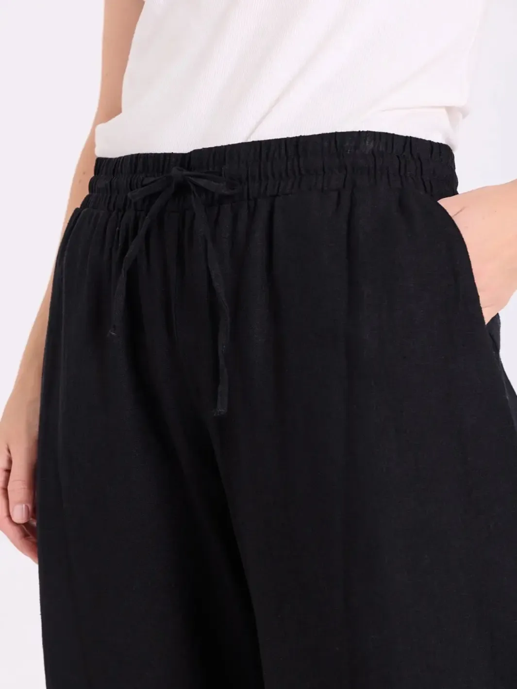 Freequent Linen Trousers In Black 124620 - Image 3