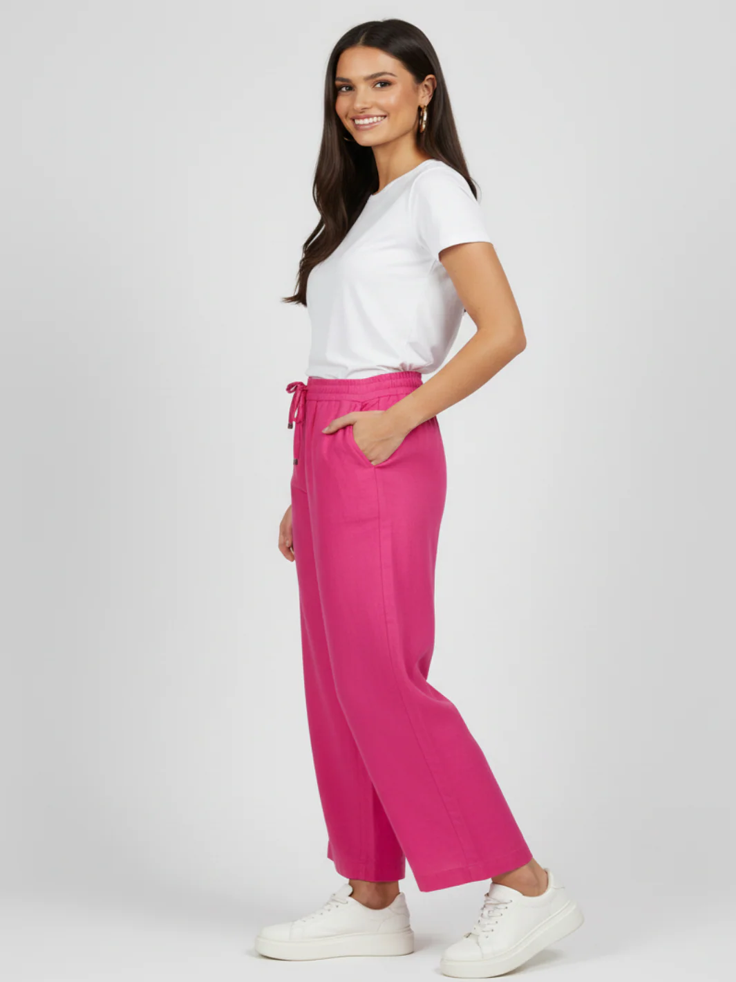 Freequent Linen Trousers In Pink 124620 - Image 4
