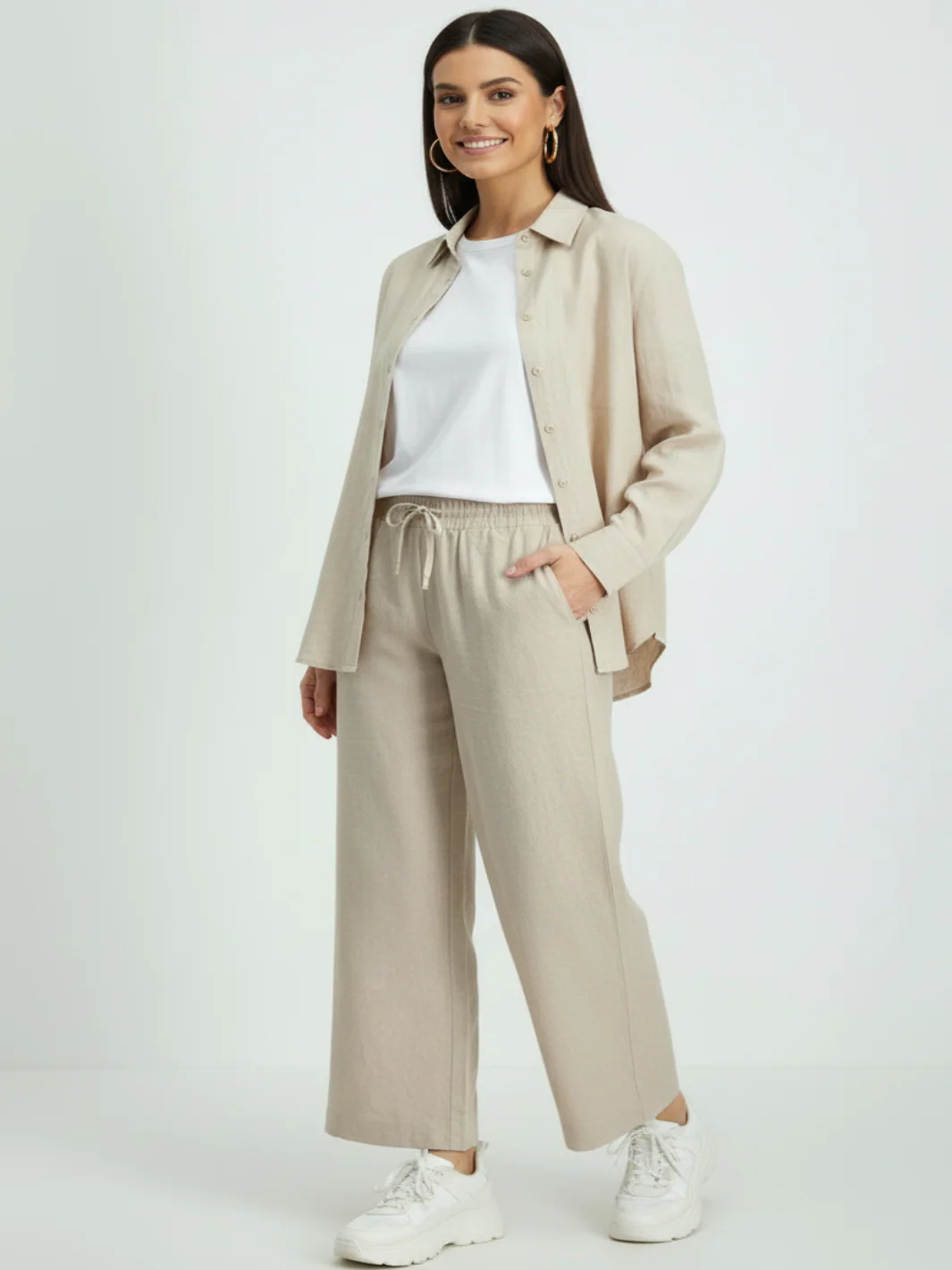 Freequent Linen Trousers In Sand 124620