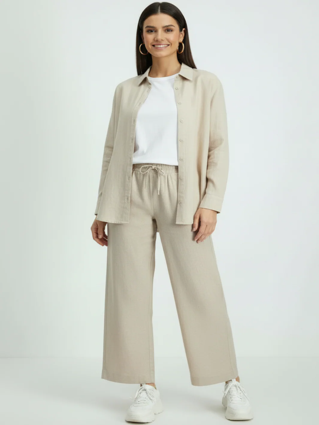 Freequent Linen Trousers In Sand 124620 - Image 2