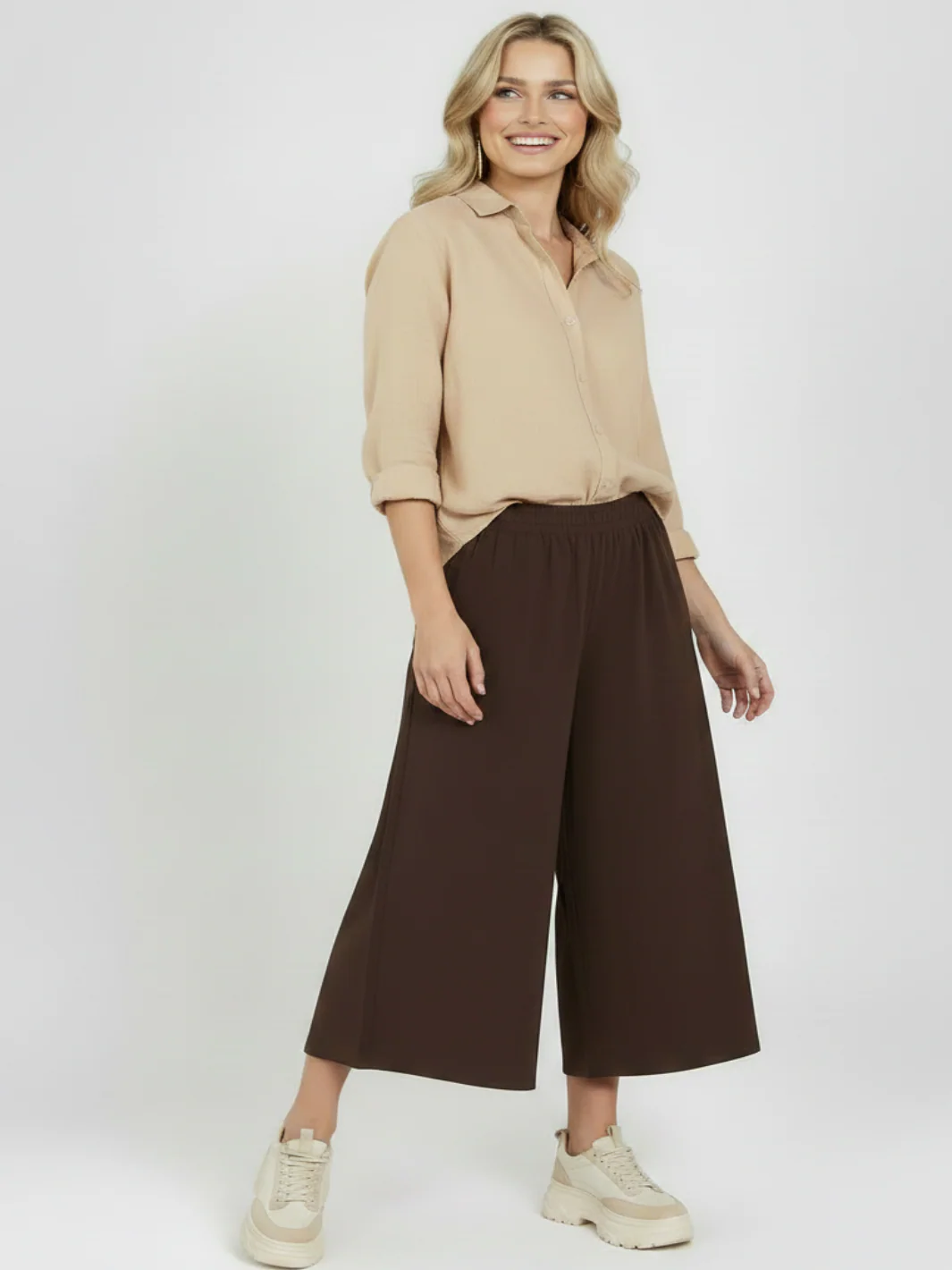 Freequent Wide Leg Bermuda Trousers In Coffee Bean 206770 - Image 3