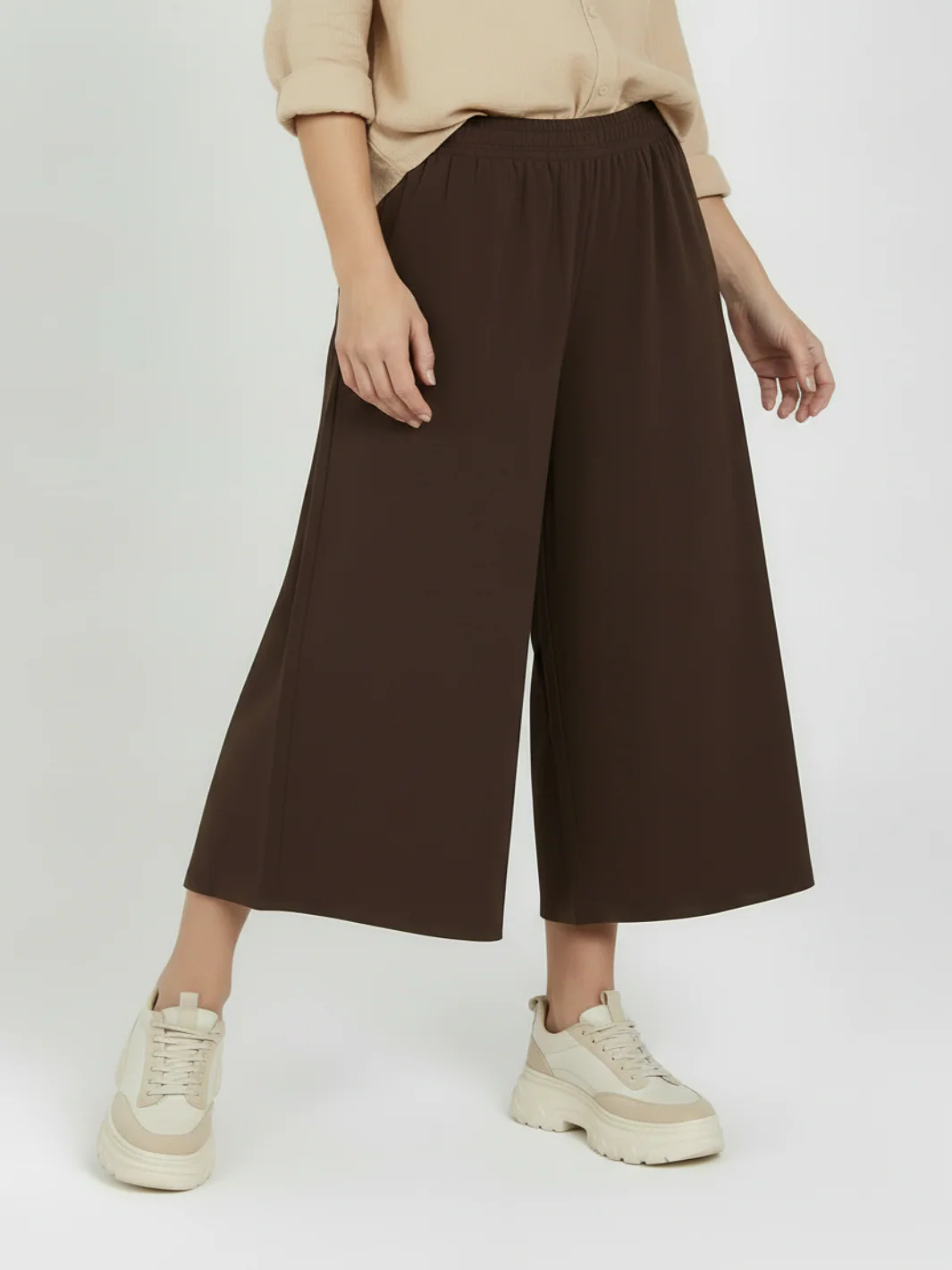 Freequent Wide Leg Bermuda Trousers In Coffee Bean 206770 - Image 5