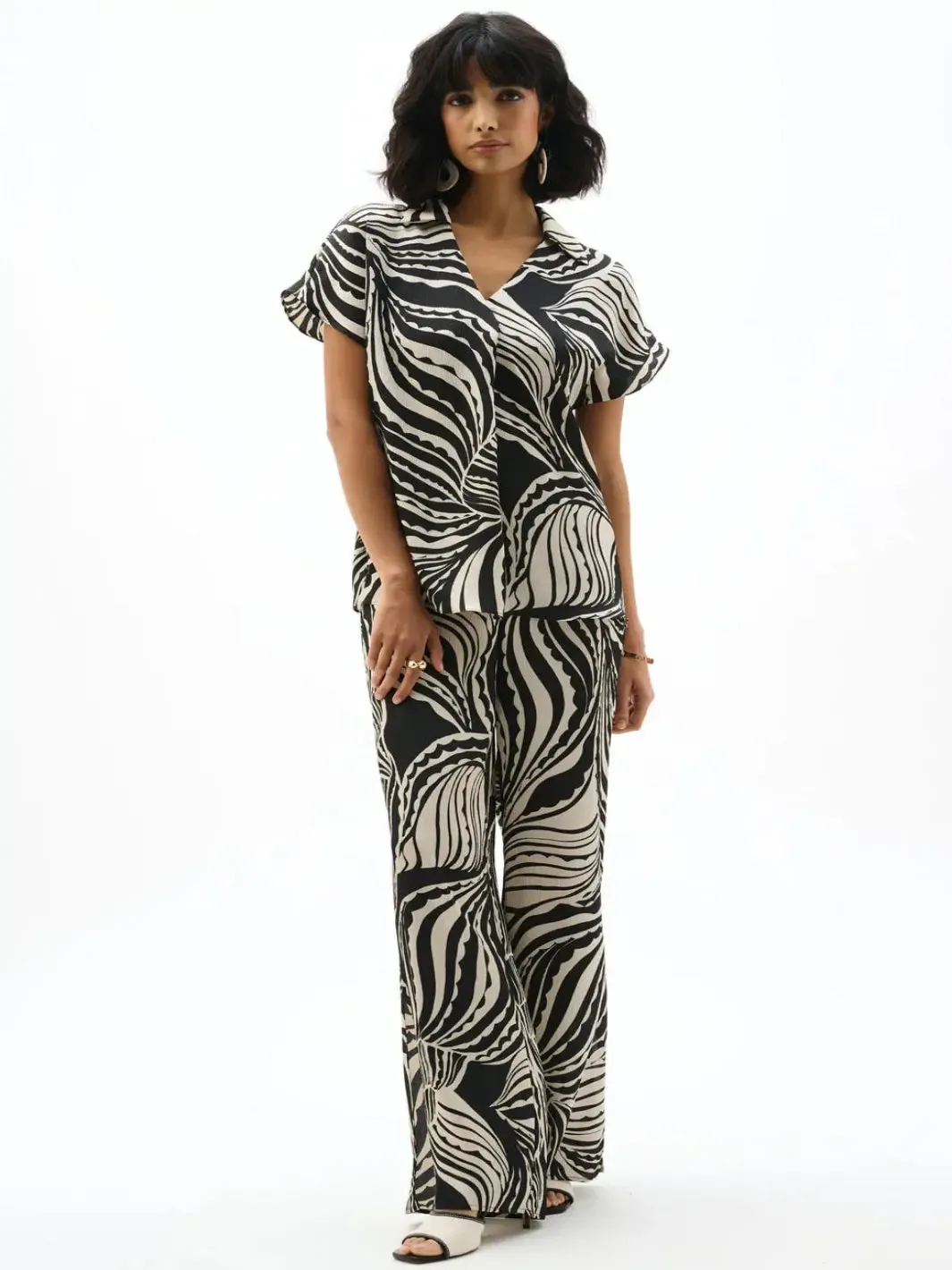 Joseph Ribkoff Abstract V Neck Top In Black/Moonstone 262255 - Image 3