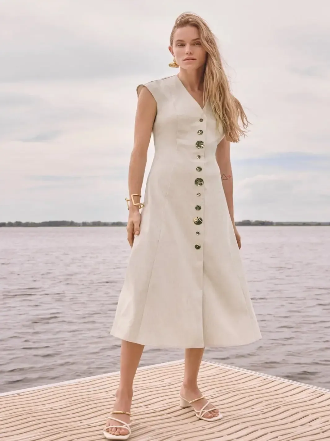 Joseph Ribkoff Button Down Midi Dress In Natural 262129