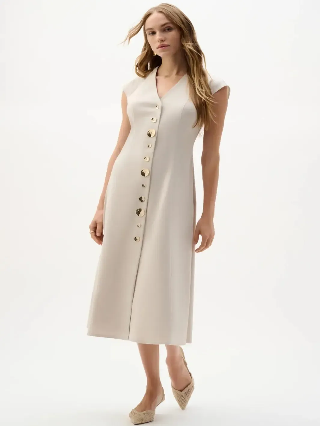 Joseph Ribkoff Button Down Midi Dress In Natural 262129 - Image 2