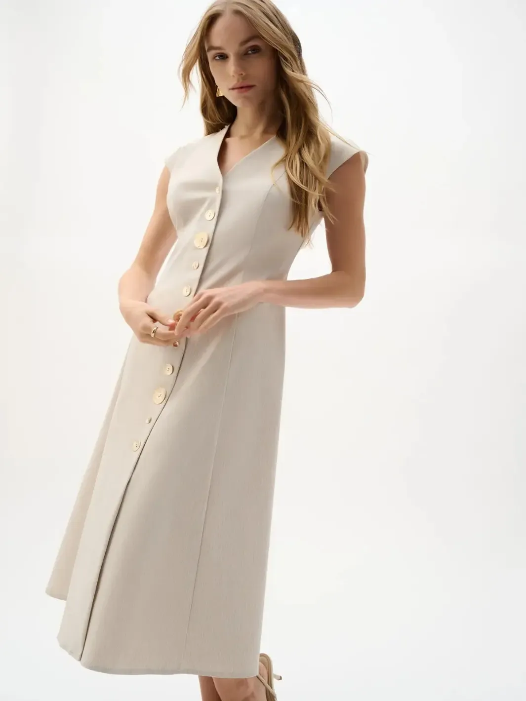 Joseph Ribkoff Button Down Midi Dress In Natural 262129 - Image 3