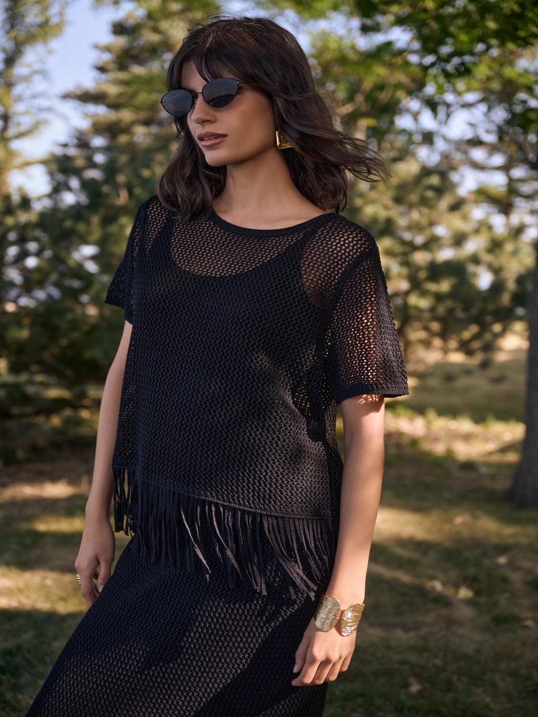 Joseph Ribkoff Casual Fringe Top In Black 262928