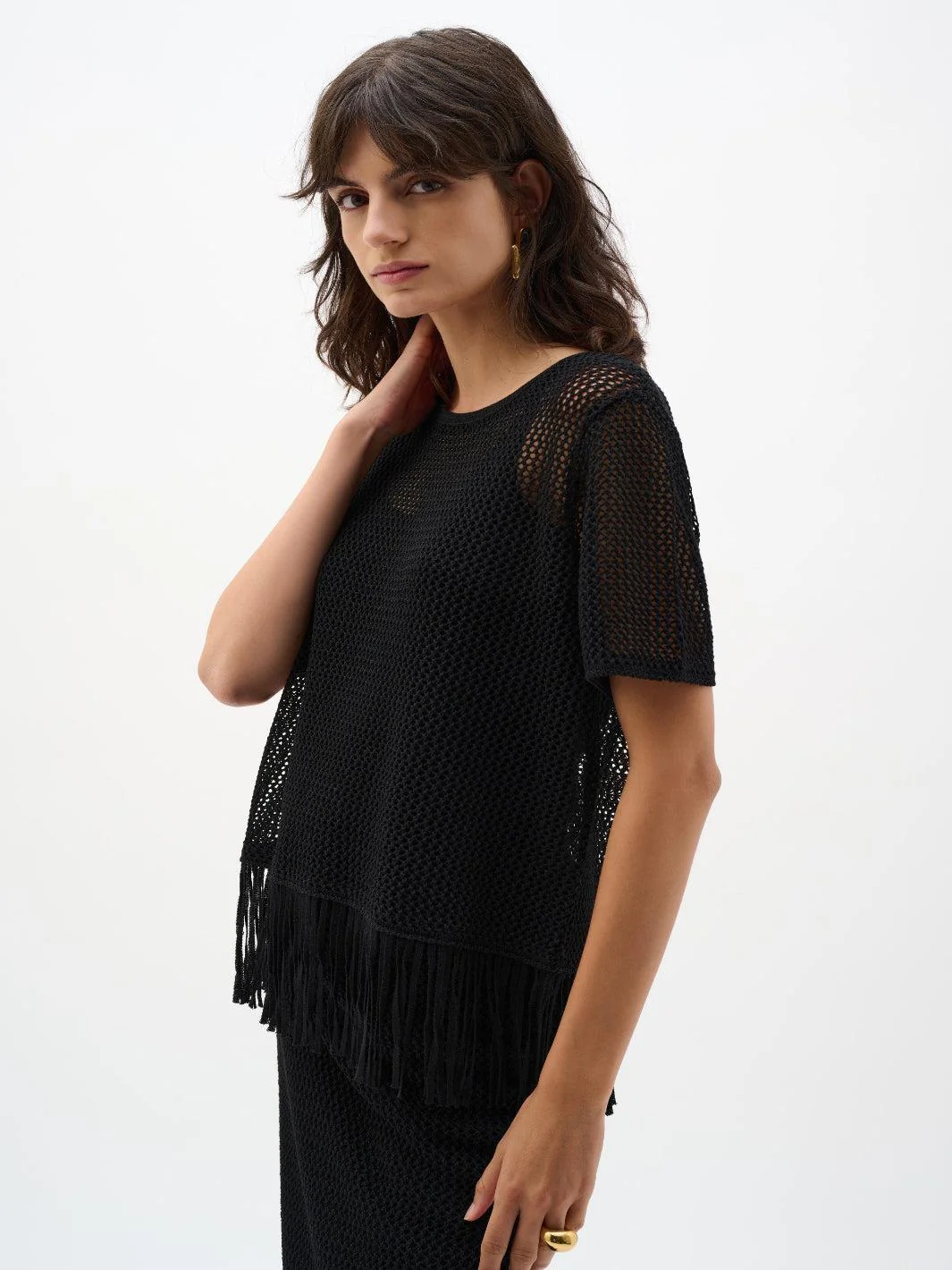 Joseph Ribkoff Casual Fringe Top In Black 262928 - Image 2