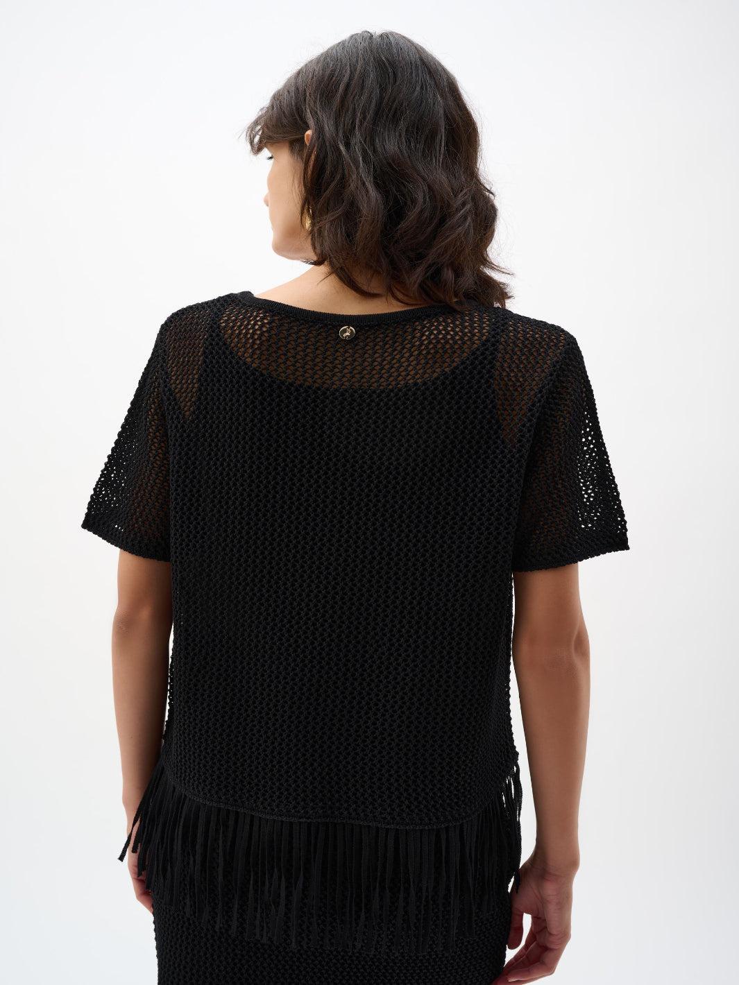 Joseph Ribkoff Casual Fringe Top In Black 262928 - Image 5
