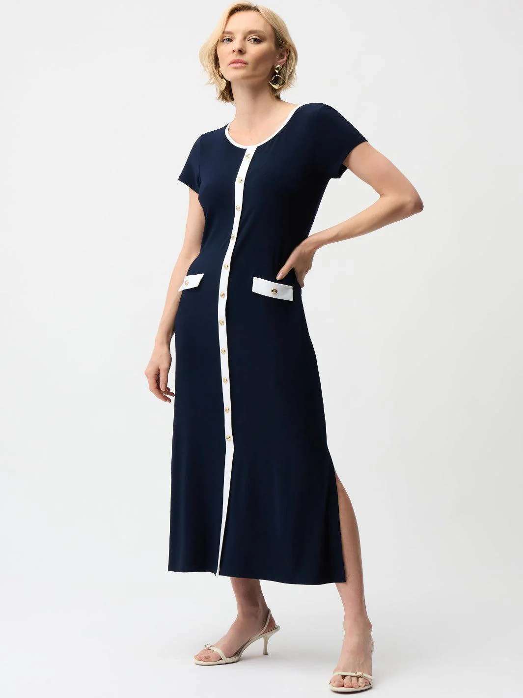 Joseph Ribkoff Casual Midi Dress In Midnight Blue/Vanilla 261067