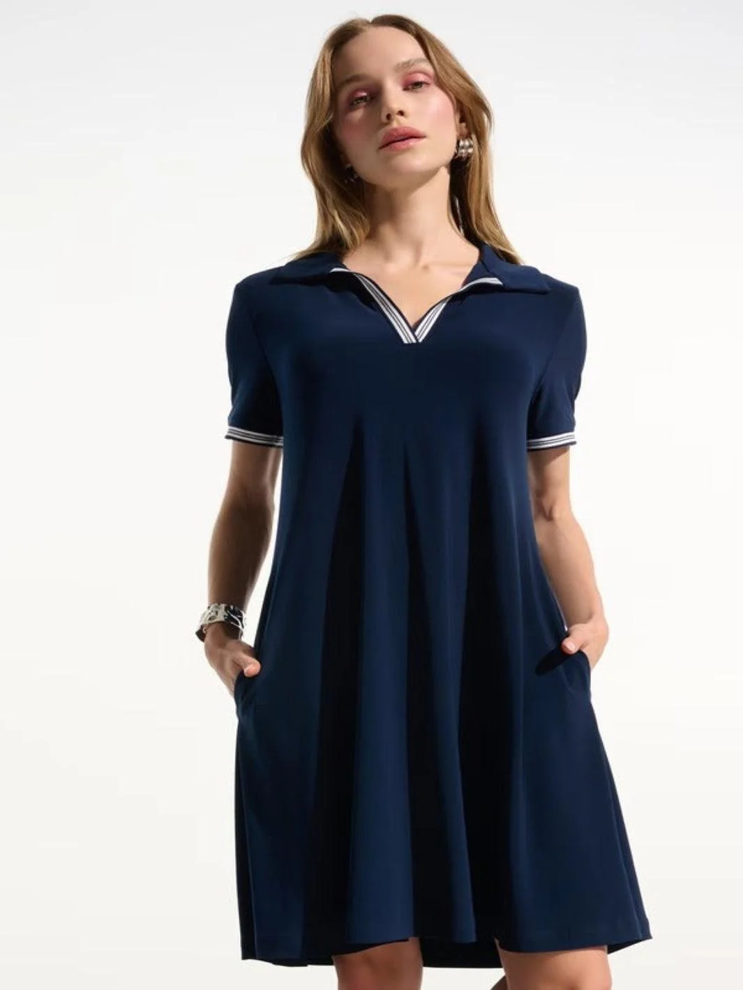 Joseph Ribkoff Casual V-neck Dress In Indigo 261614 - Image 2
