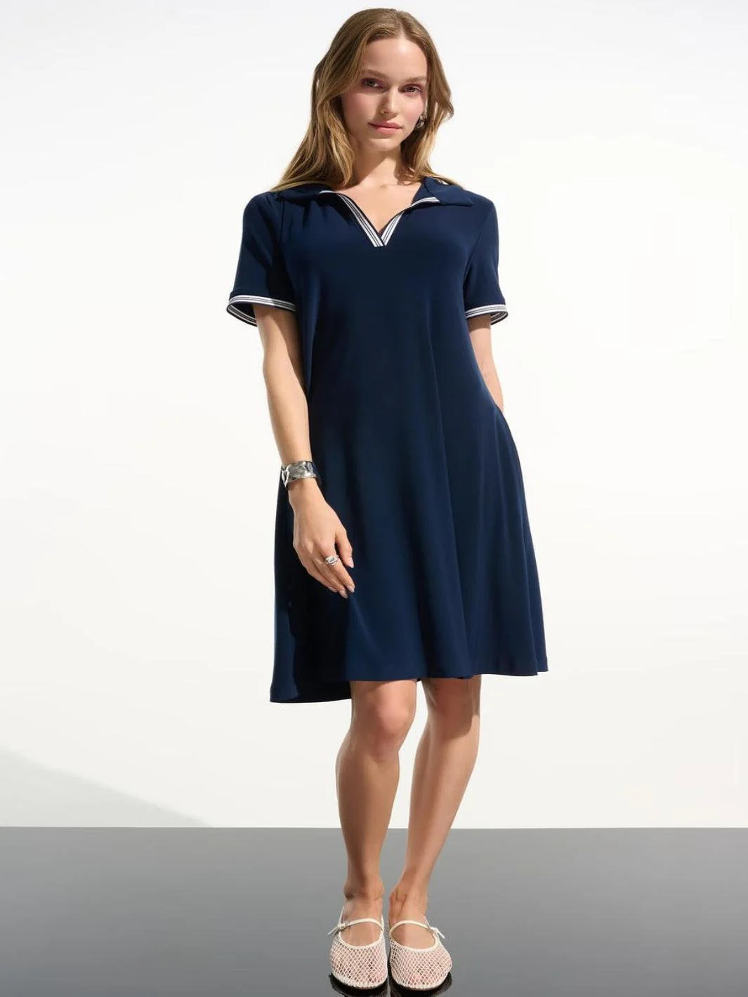 Joseph Ribkoff Casual V-neck Dress In Indigo 261614 - Image 3