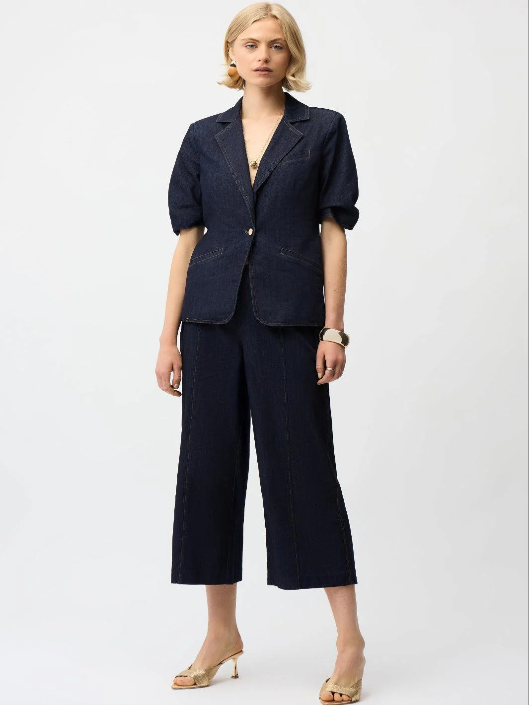 Joseph Ribkoff Cropped Wide-leg Trousers In Dark Denim 261955