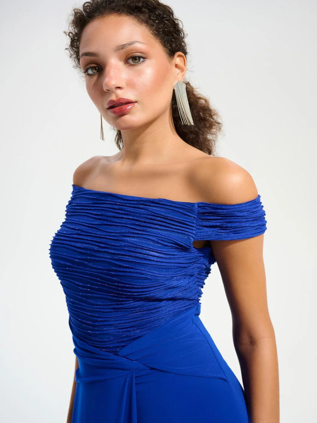 Joseph Ribkoff Elegant Off-shoulder Maxi Dress In Royal Sapphire 261733 - Image 3