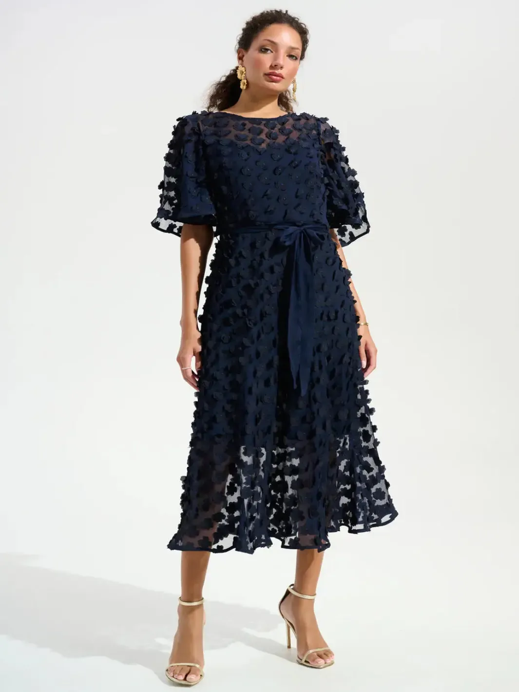 Joseph Ribkoff Embroidered Chiffon Dress In Midnight Blue 261738