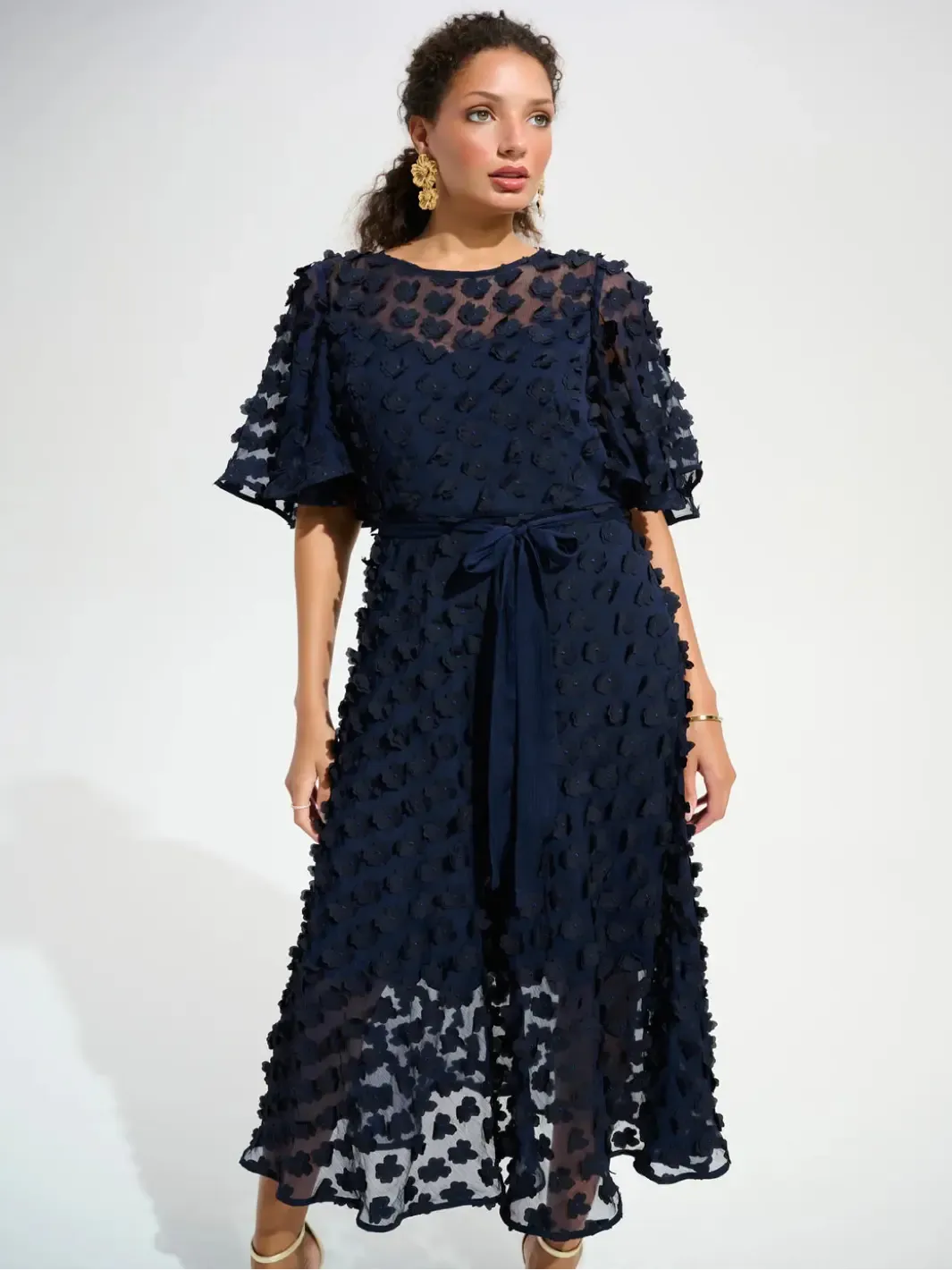 Joseph Ribkoff Embroidered Chiffon Dress In Midnight Blue 261738 - Image 2
