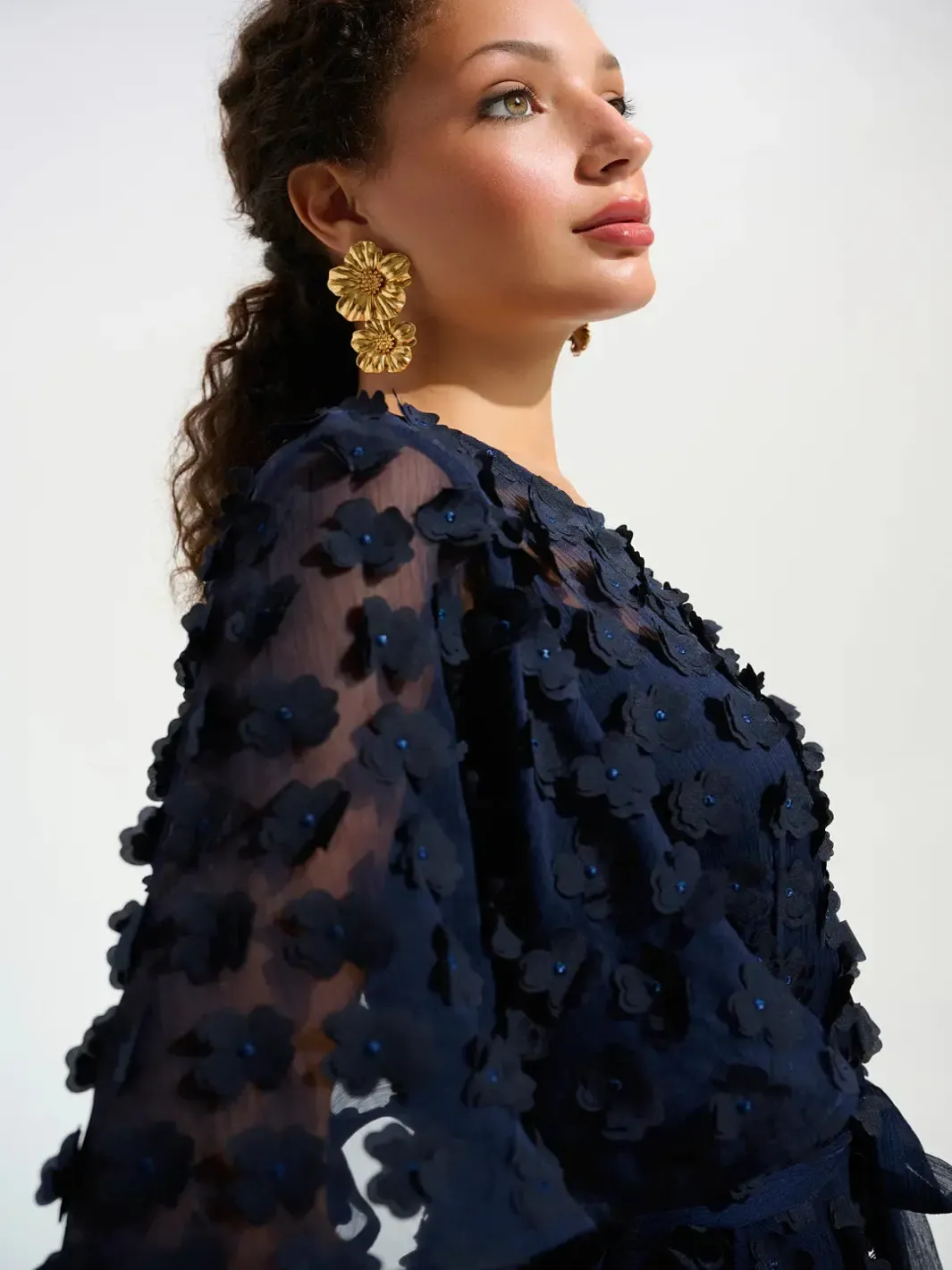 Joseph Ribkoff Embroidered Chiffon Dress In Midnight Blue 261738 - Image 3