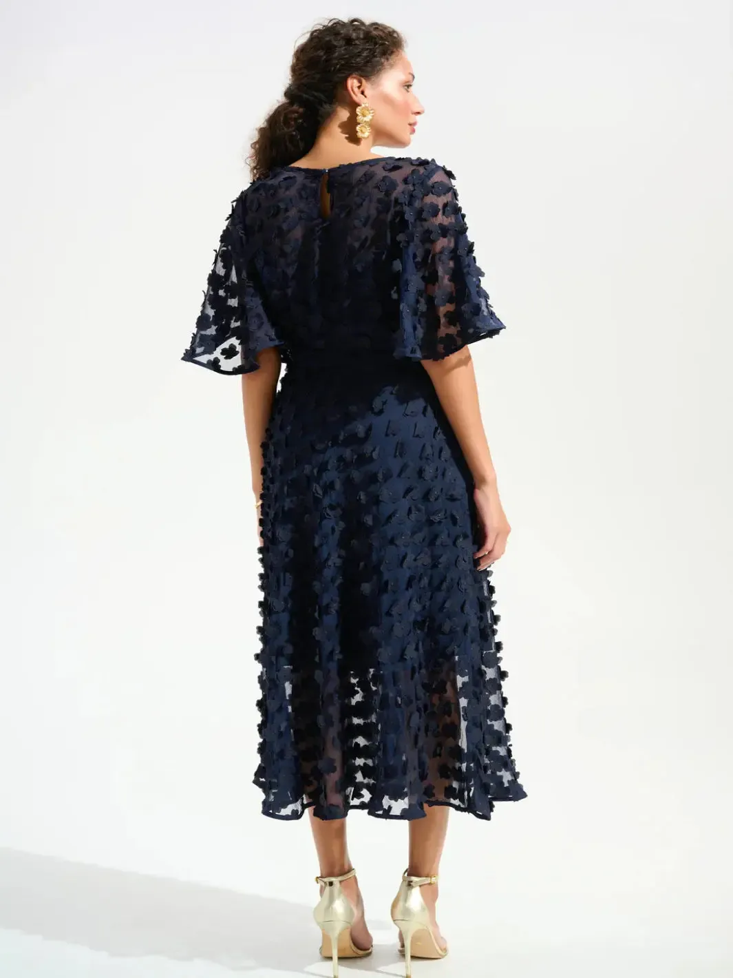Joseph Ribkoff Embroidered Chiffon Dress In Midnight Blue 261738 - Image 4