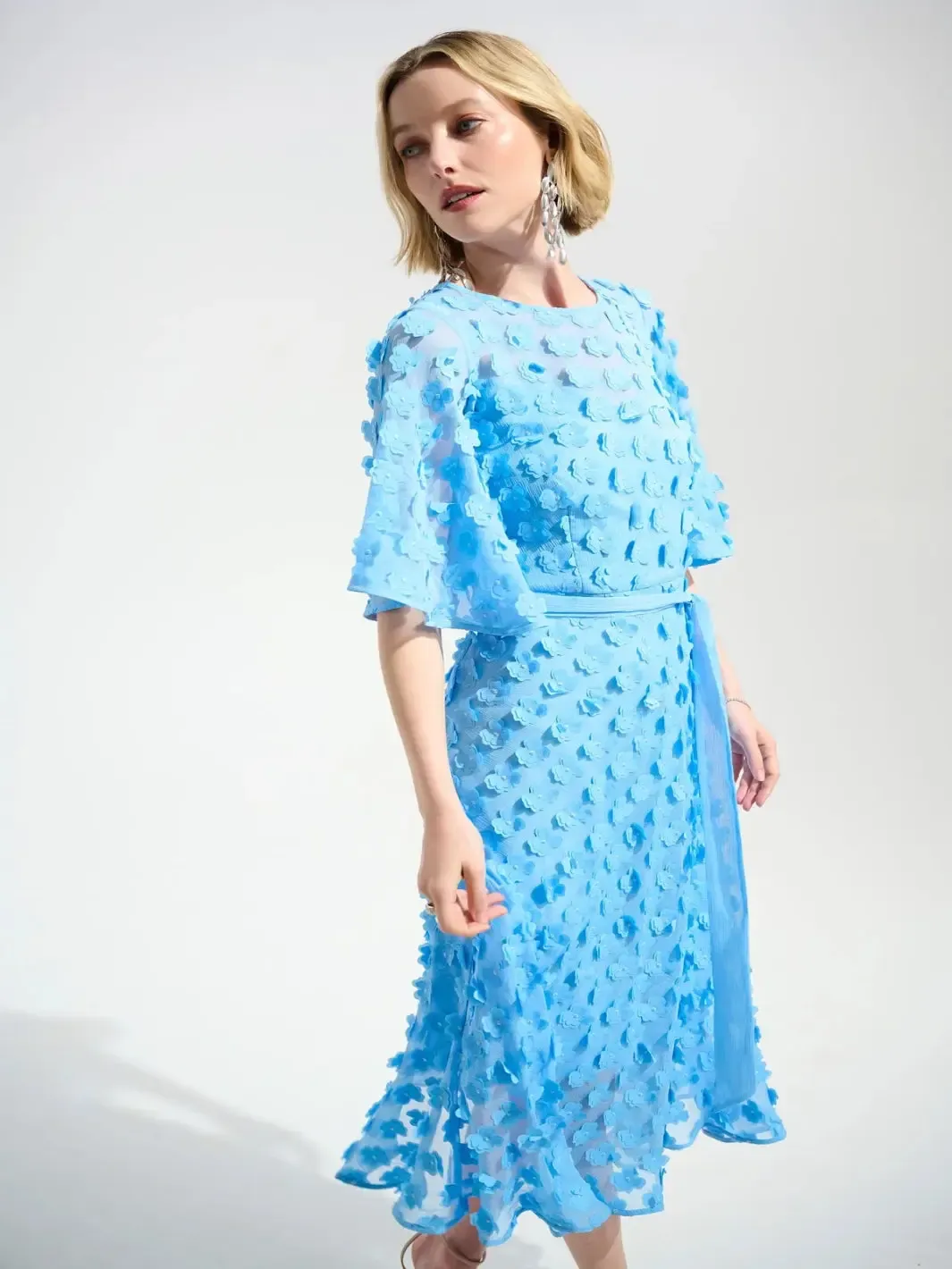 Joseph Ribkoff Embroidered Chiffon Dress In Sky Blue 261738 - Image 2