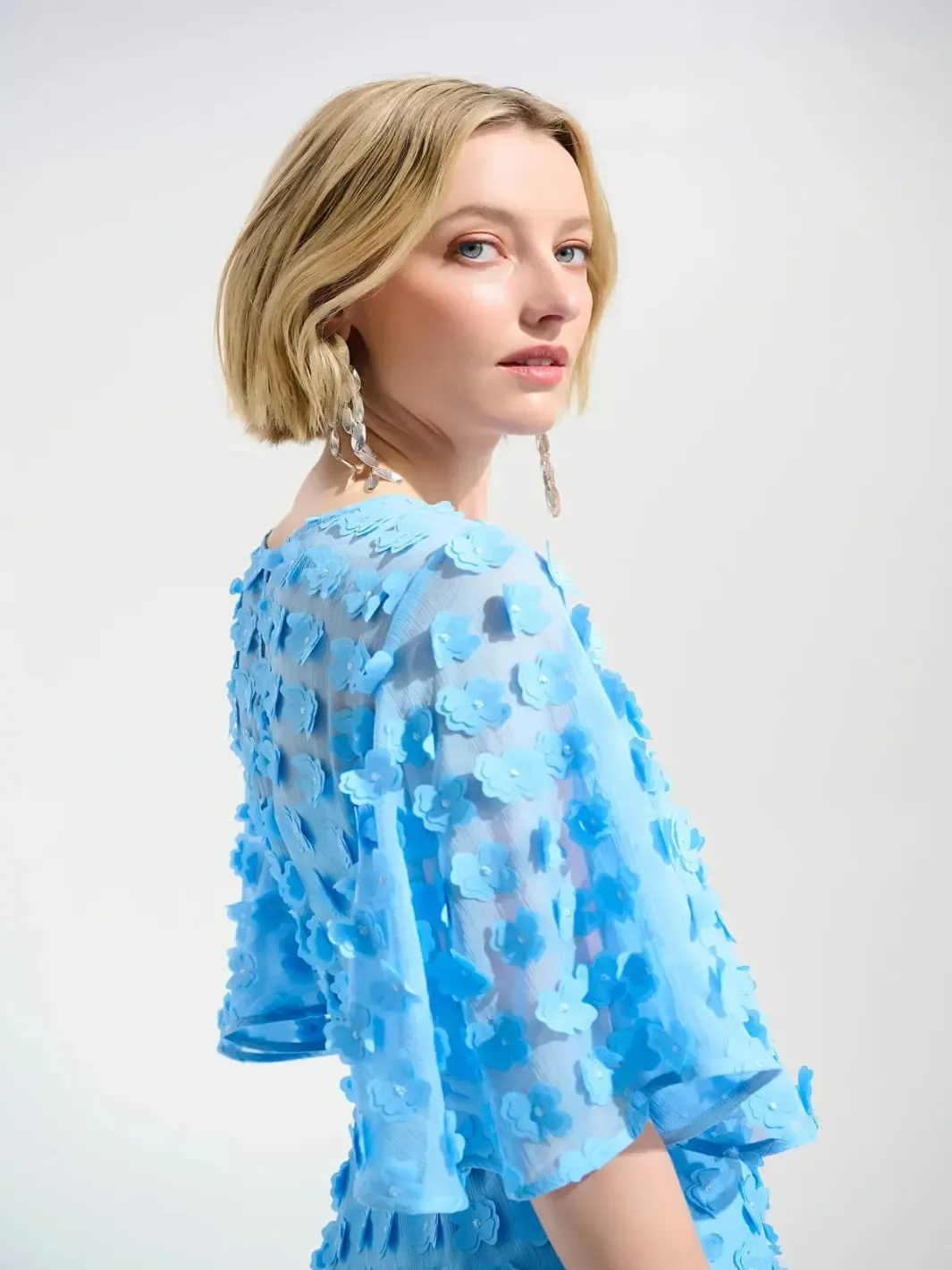 Joseph Ribkoff Embroidered Chiffon Dress In Sky Blue 261738 - Image 4