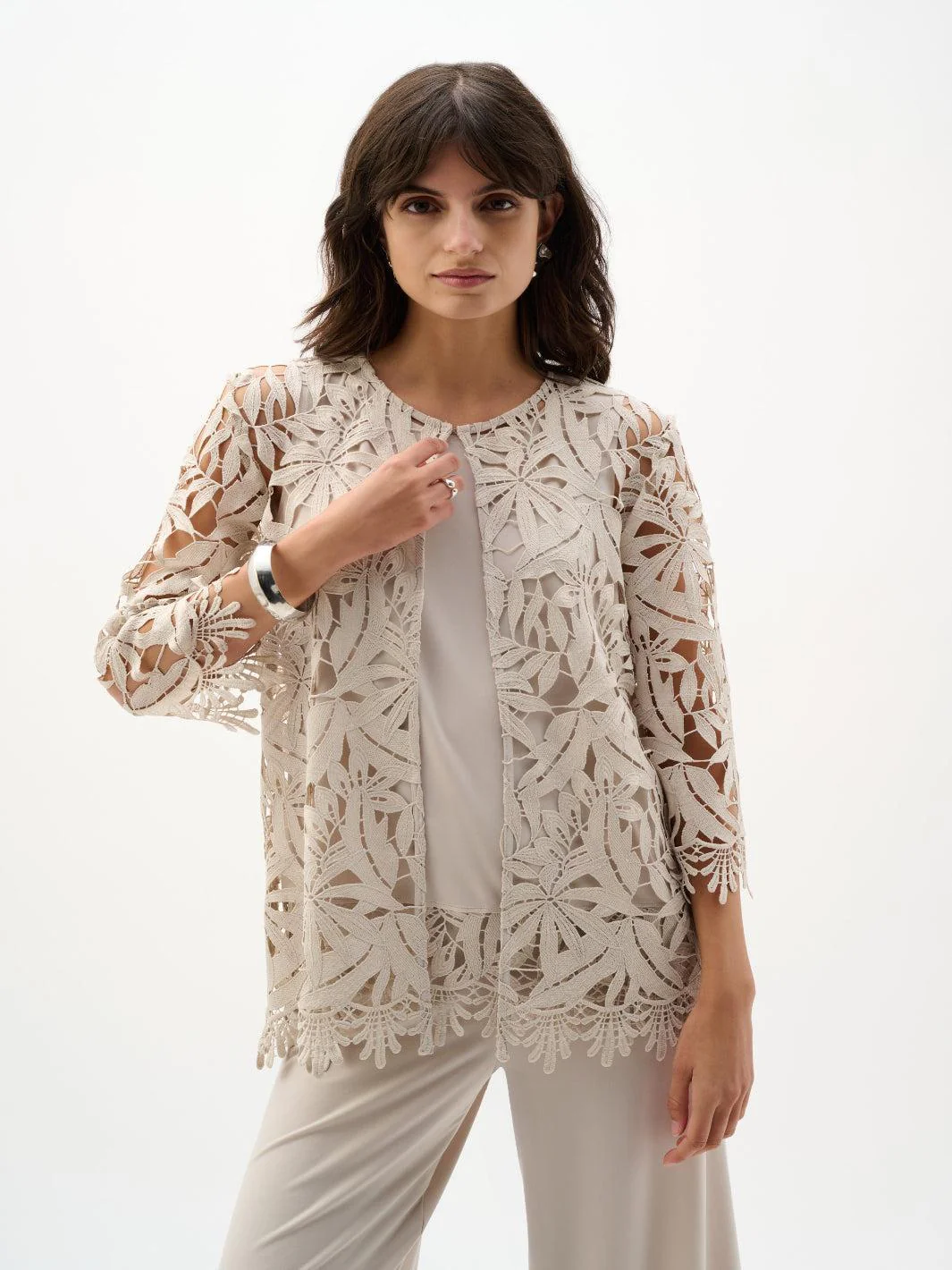 Joseph Ribkoff Embroidered Open-front Jacket In Moonstone 262096
