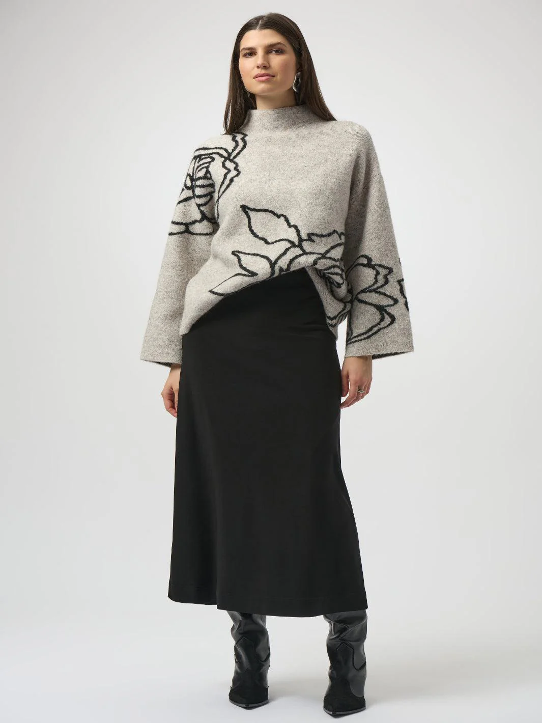Joseph Ribkoff Floral Embroidered Knit In Oatmeal/Black 254943 - Image 3