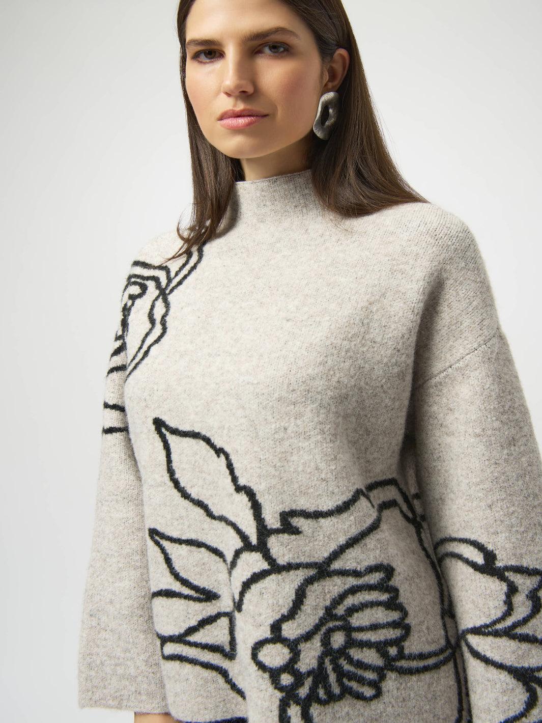 Joseph Ribkoff Floral Embroidered Knit In Oatmeal/Black 254943 - Image 4