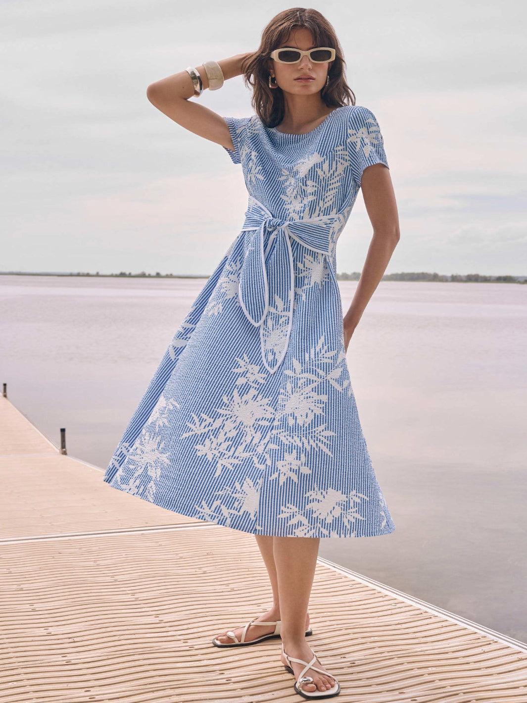Joseph Ribkoff Floral Midi Dress In Vanilla/Blue 262191
