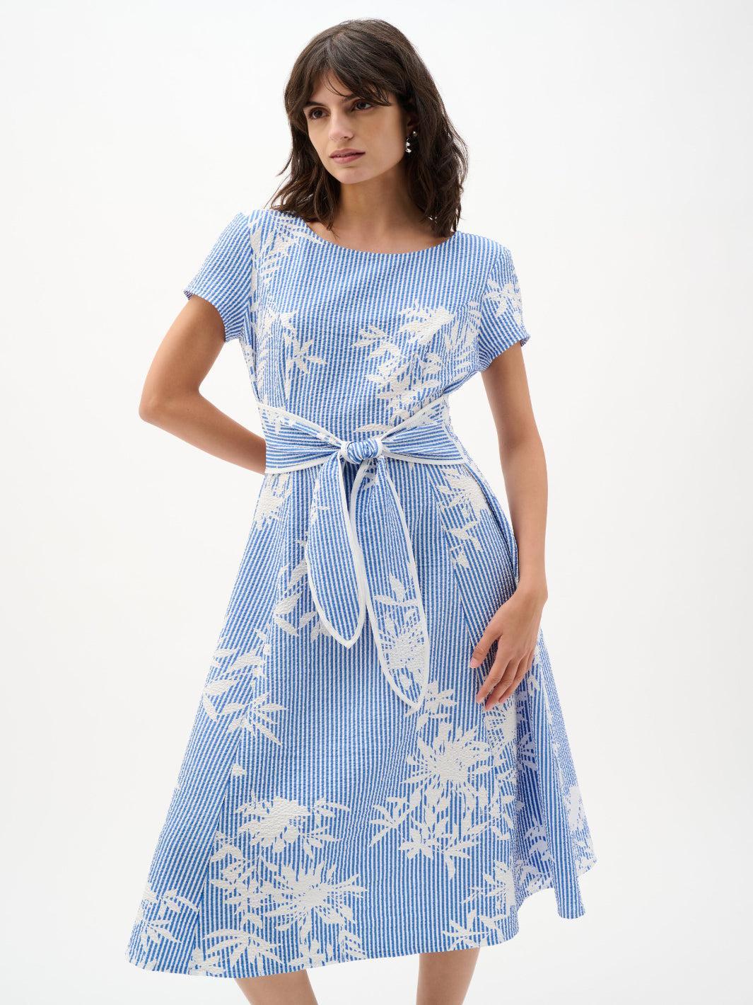 Joseph Ribkoff Floral Midi Dress In Vanilla/Blue 262191 - Image 3