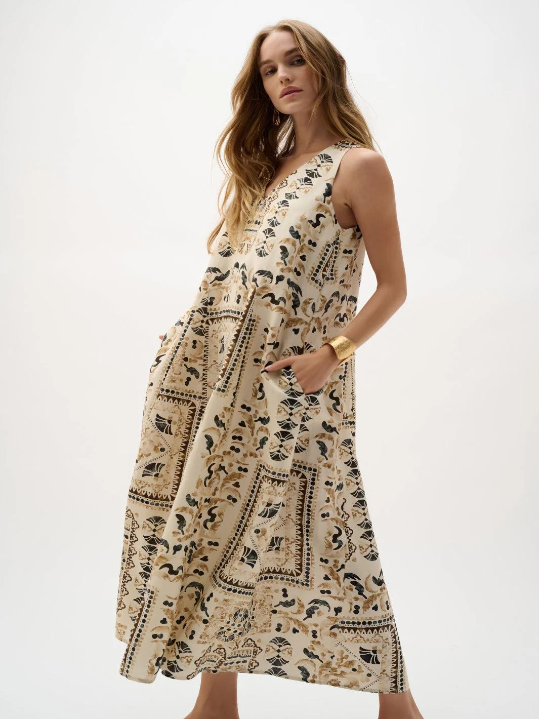 Joseph Ribkoff Floral Sleeveless Midi Dress In Beige/Multi 262908 - Image 2
