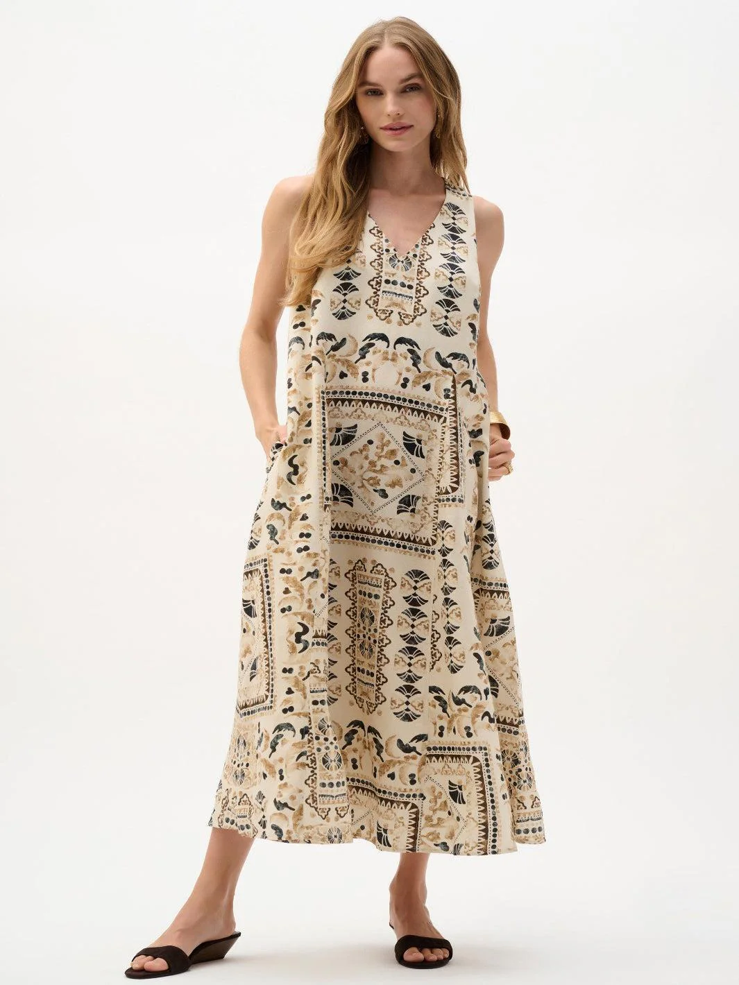 Joseph Ribkoff Floral Sleeveless Midi Dress In Beige/Multi 262908 - Image 3