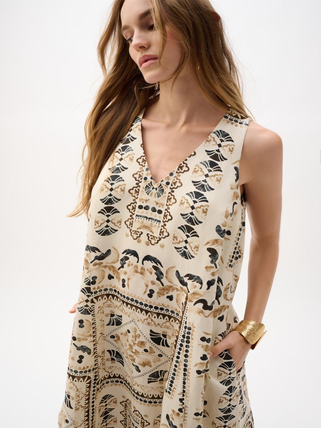 Joseph Ribkoff Floral Sleeveless Midi Dress In Beige/Multi 262908 - Image 4
