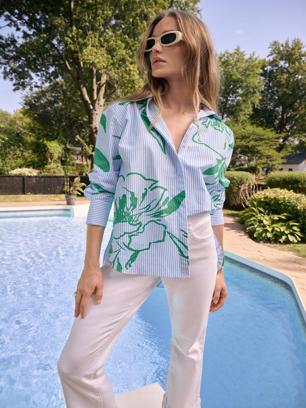 Joseph Ribkoff Floral Striped Casual Shirt In Vanilla/Mutli 262951