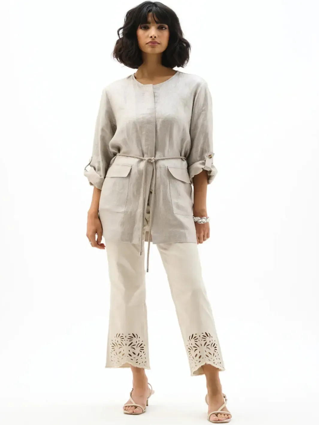 Joseph Ribkoff Foiled Linen Jacket In Champagne 262979 - Image 4