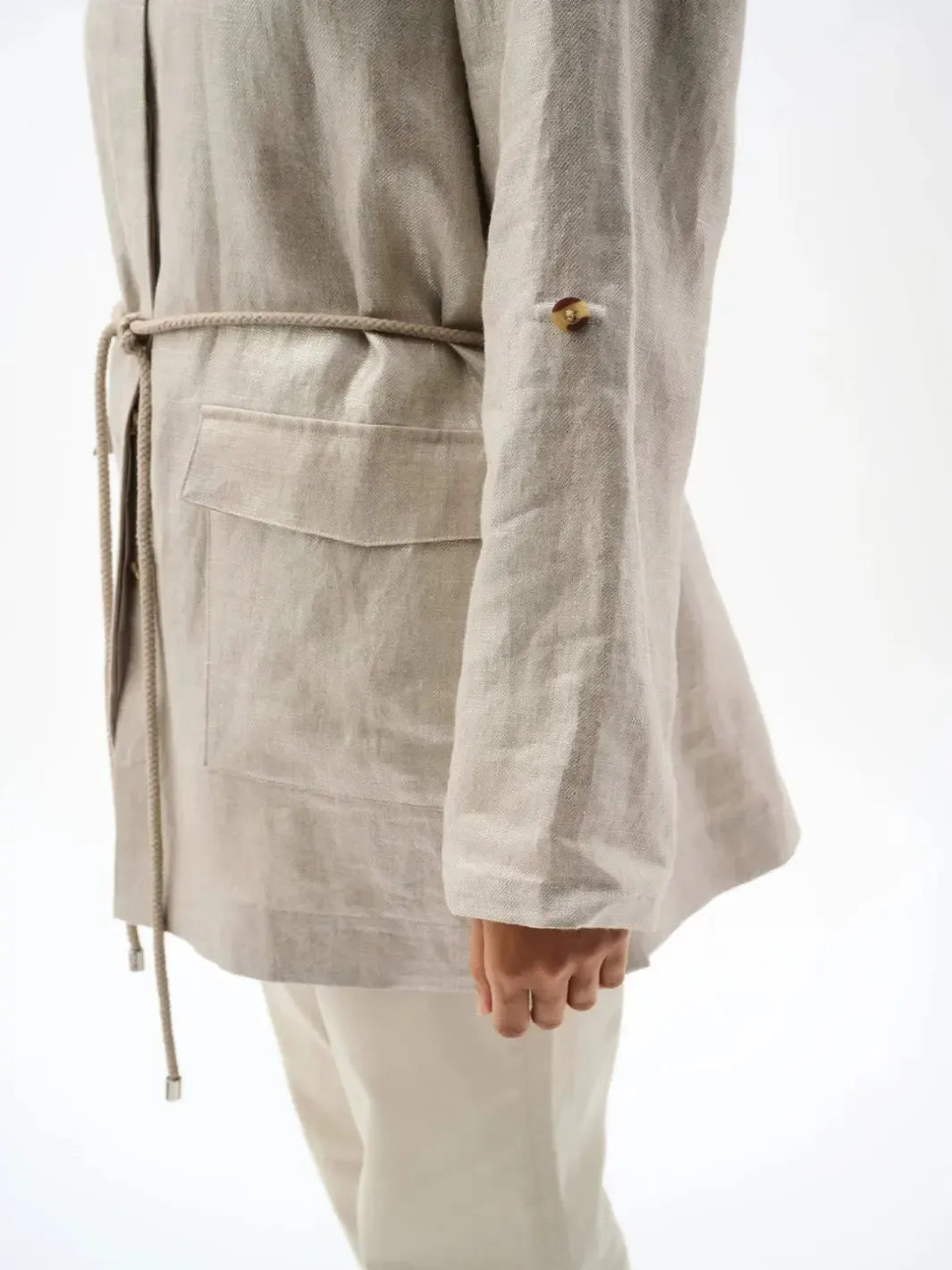 Joseph Ribkoff Foiled Linen Jacket In Champagne 262979 - Image 5