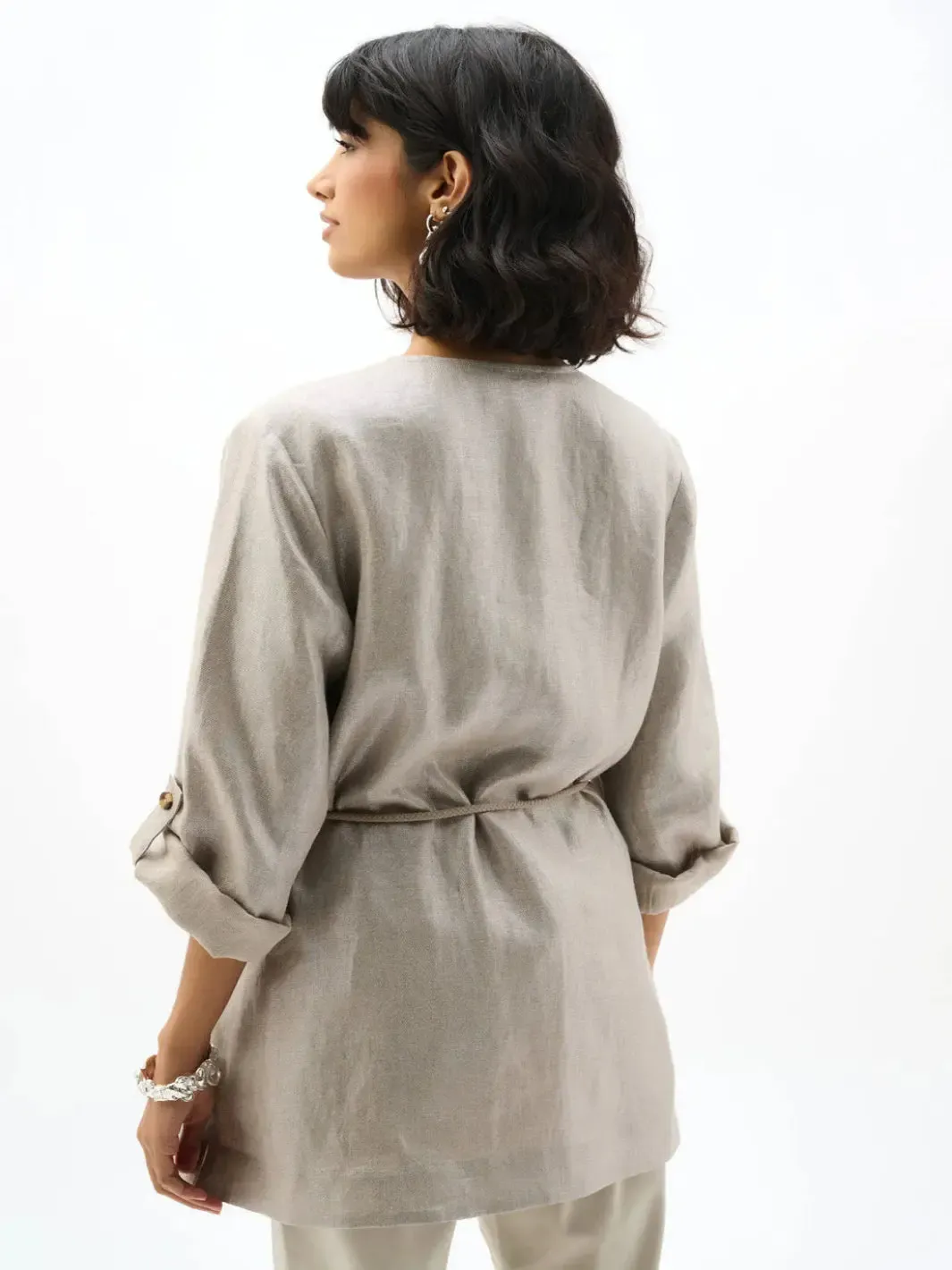 Joseph Ribkoff Foiled Linen Jacket In Champagne 262979 - Image 6
