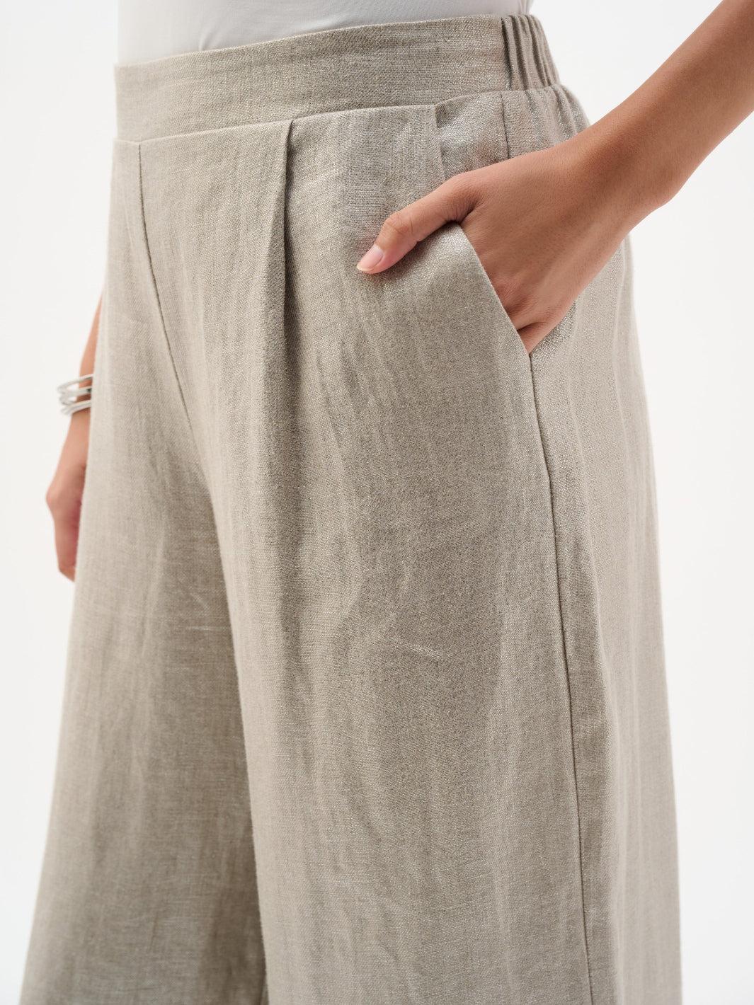 Joseph Ribkoff Foiled Linen Wide Leg Pants In Champagne 262947 - Image 4