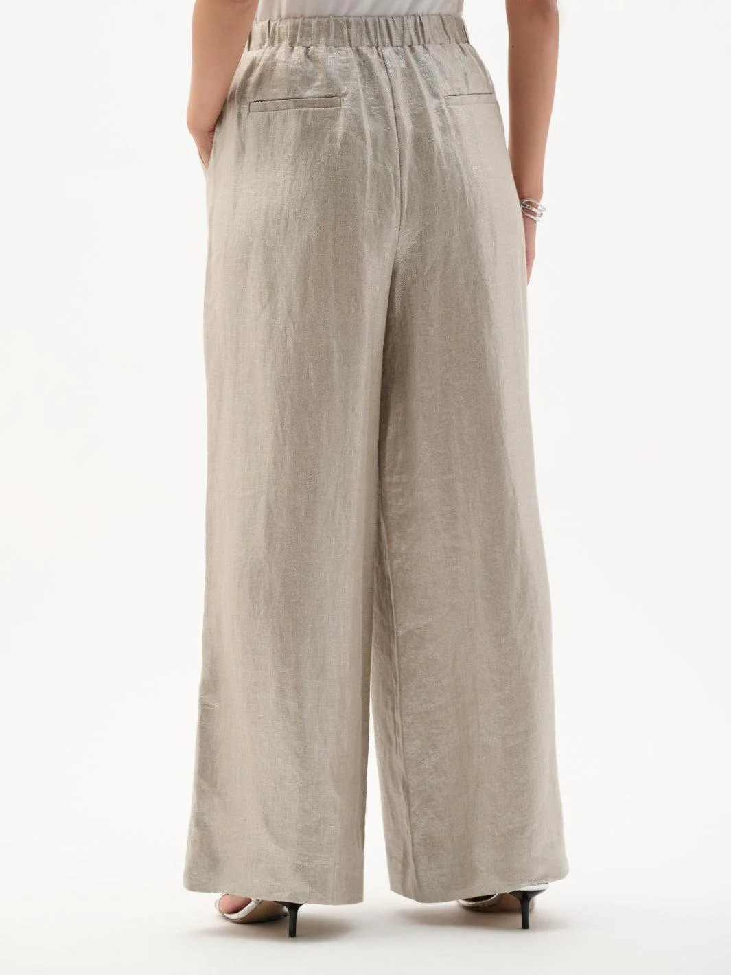 Joseph Ribkoff Foiled Linen Wide Leg Pants In Champagne 262947 - Image 5