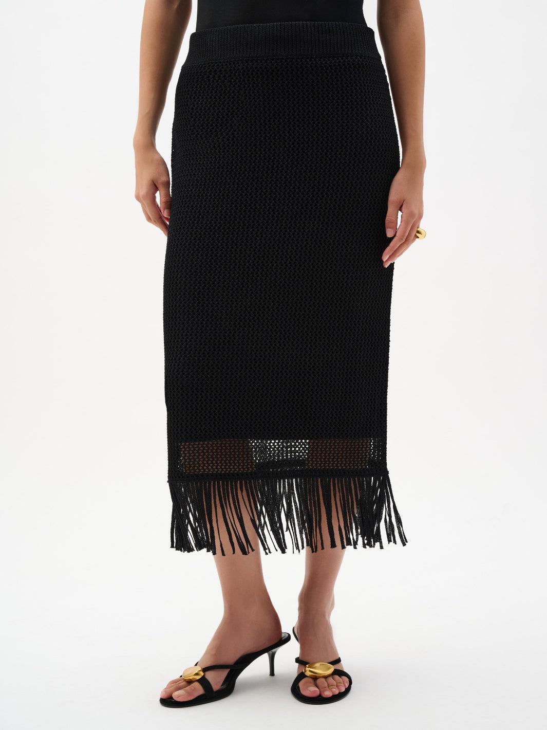 Joseph Ribkoff Fringe Midi Skirt In Black 262929 - Image 2