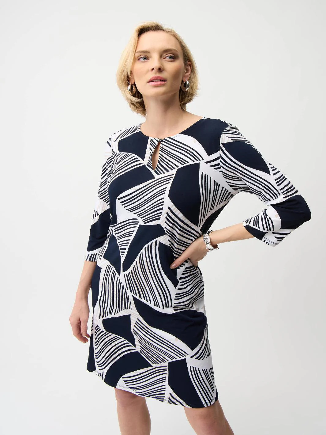 Joseph Ribkoff Knee-length Shift Dress In Vanilla/Multi 261046